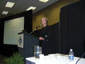 Sylvia Rowe explains the evolution of health and nutrition awareness at the NAMA state officers meeting in St. Louis, Mo.