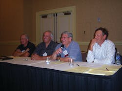 The coffee panel at the Southeastern Vending Association Convention includes, at left: Vic Pemberton of Pepi Service in Dothan, Ga., Don Stoulil of Wolfgang Puck Coffees, Howard Fischer of US Roasterie, and Rick Dutkiewicz of National Coffee Service &amp; Vending in Lake Worth, Fla.