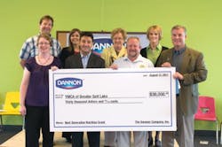Dannon Awards YMCA of Greater Salt Lake Next Generation Nutrition grant in support of Activate America Program. From left to right: YMCA of Greater Salt Lake CEO, Rich West; Dannon Corporate Social Responsibility Manager, Gayle Binney; Mayor of West Jordan, Melissa Jackson; Dannon Senior Plant Director, Scott Corsetti; Senior Financial Analyst at the Governor's Office, Tamy Dayley; Taylorsville Mayor Russ Wall; Sherri Winder of Representative Chaffetz' Office; Salt Lake County Mayor Peter Corroon. Dannon Awards YMCA of Greater Salt Lake Next Generation Nutrition grant in support of Activate America Program. From left to right: YMCA of Greater Salt Lake CEO, Rich West; Dannon Corporate Social Responsibility Manager, Gayle Binney; Mayor of West Jordan, Melissa Jackson; Dannon Senior Plant Director, Scott Corsetti; Senior Financial Analyst at the Governor's Office, Tamy Dayley; Taylorsville Mayor Russ Wall; Sherri Winder of Representative Chaffetz' Office; Salt Lake County Mayor Peter Corroon.