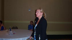 Stacey Finley Tappin of Apriva Vend discusses cashless vending costs during the Southeastern Vending Association Convention in Destin, Fla.