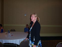 Stacey Finley Tappin of Apriva Vend discusses cashless vending costs during the Southeastern Vending Association Convention in Destin, Fla. Stacey Finley Tappin of Apriva Vend discusses cashless vending costs during the Southeastern Vending Association Convention in Destin, Fla.