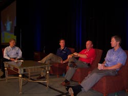 Marc Whitener, left, of Refreshment Solutions in Norco, La., moderates the panel consisting of Brad Ellis of Crane Merchandising Systems, Tom Barlow of Coca Cola Refreshments North America, and Dennis Hogan of Canteen Vending Services Inc. during the Southeastern Vending Association Convention in Destin, Fla. Marc Whitener, left, of Refreshment Solutions in Norco, La., moderates the panel consisting of Brad Ellis of Crane Merchandising Systems, Tom Barlow of Coca Cola Refreshments North America, and Dennis Hogan of Canteen Vending Services Inc. during the Southeastern Vending Association Convention in Destin, Fla.