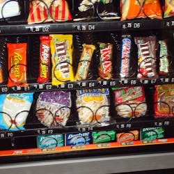 All glassfront snack machines at Black Tie Services are retrofitted with the gum trays from Vendors Exchange International Inc.