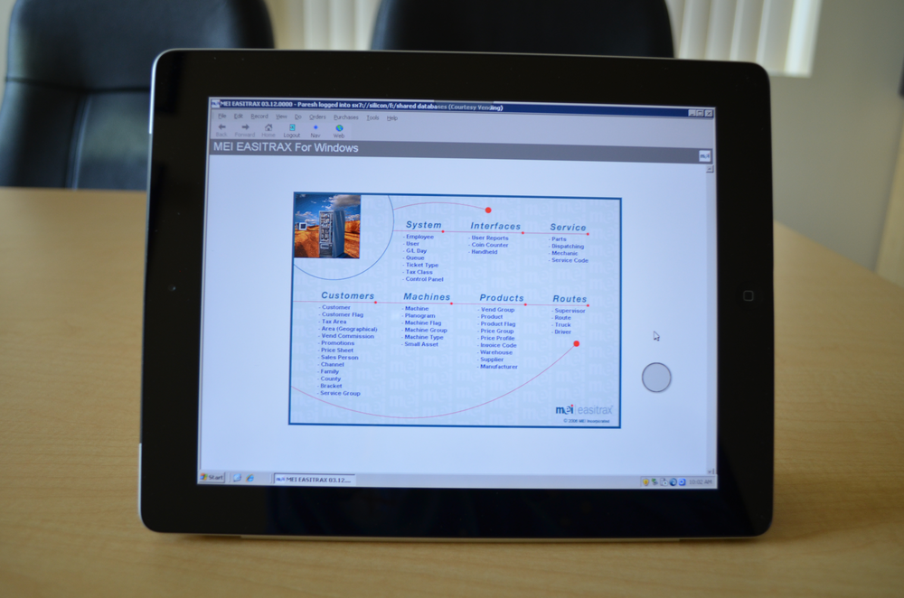 Remote desktop allows MEI Easitrax to run on an iPad