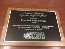 Five Star Food Service Inc. was honored as Avanti Operator of the Year. Five Star Food Service Inc. was honored as Avanti Operator of the Year.