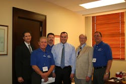 Tod Griffin, left, Kentucky Retail Federation, Mike Alexander, J. Michael Alexander & Associates, Lexington, Ky.; Rob Taylor, ProVend, Louisville, Ky.; R.J. Palmer, D-Winchester, Ky.; Ulanda Price, Modern Vending Co., Somerset, Ky.; and Ron White, Total Vend, Louisville, Ky. Tod Griffin, left, Kentucky Retail Federation, Mike Alexander, J. Michael Alexander & Associates, Lexington, Ky.; Rob Taylor, ProVend, Louisville, Ky.; R.J. Palmer, D-Winchester, Ky.; Ulanda Price, Modern Vending Co., Somerset, Ky.; and Ron White, Total Vend, Louisville, Ky.