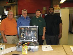 Jancarlos Rosario, third from the left, is awarded a complete set of vending tools, congratulating him are Jim Clark, left, Bud Burke, and Darryl Overton. Jancarlos Rosario, third from the left, is awarded a complete set of vending tools, congratulating him are Jim Clark, left, Bud Burke, and Darryl Overton.