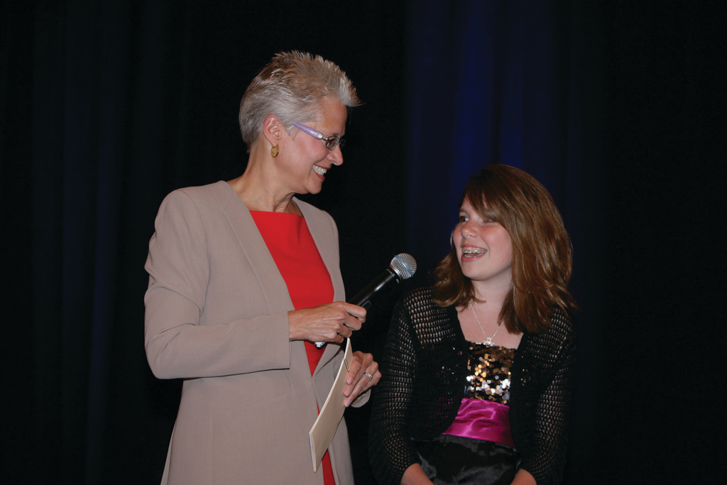 Sodexo executive, Lorna Donatone interviews eighth grader, Peyton Medick, a 2012 Stephen J. Brady STOP Hunger Scholarship recipient.