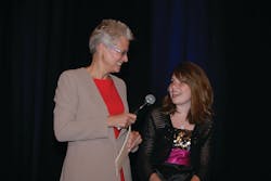 Sodexo executive, Lorna Donatone interviews eighth grader, Peyton Medick, a 2012 Stephen J. Brady STOP Hunger Scholarship recipient. Sodexo executive, Lorna Donatone interviews eighth grader, Peyton Medick, a 2012 Stephen J. Brady STOP Hunger Scholarship recipient.