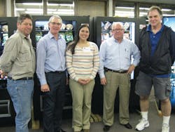 Tim Clemons of Clemons Vending, left; Jeff Beyer, AMS; Monica Minick, Lieberman; Marcus Connolly, Carlin O'Brien; and Steve Hadrits, Hadrits Vending, talk about vending innovation at the recent Lieberman Companies Spotlight Vending Show. Tim Clemons of Clemons Vending, left; Jeff Beyer, AMS; Monica Minick, Lieberman; Marcus Connolly, Carlin O'Brien; and Steve Hadrits, Hadrits Vending, talk about vending innovation at the recent Lieberman Companies Spotlight Vending Show.