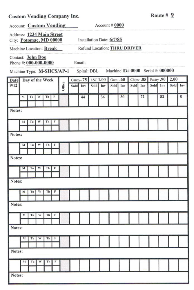 *A copy of the sample service card is available upon request.