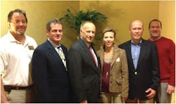 Rod Nester, left, of Smith Vending; Chuck Tuttle of AH Hermel Co.; Congressman Steve King; Heidi Chico of The Wittern Group; Jim Brinton of Avanti and Eric Dell of NAMA participated in the 2013 IAMA annual meeting.