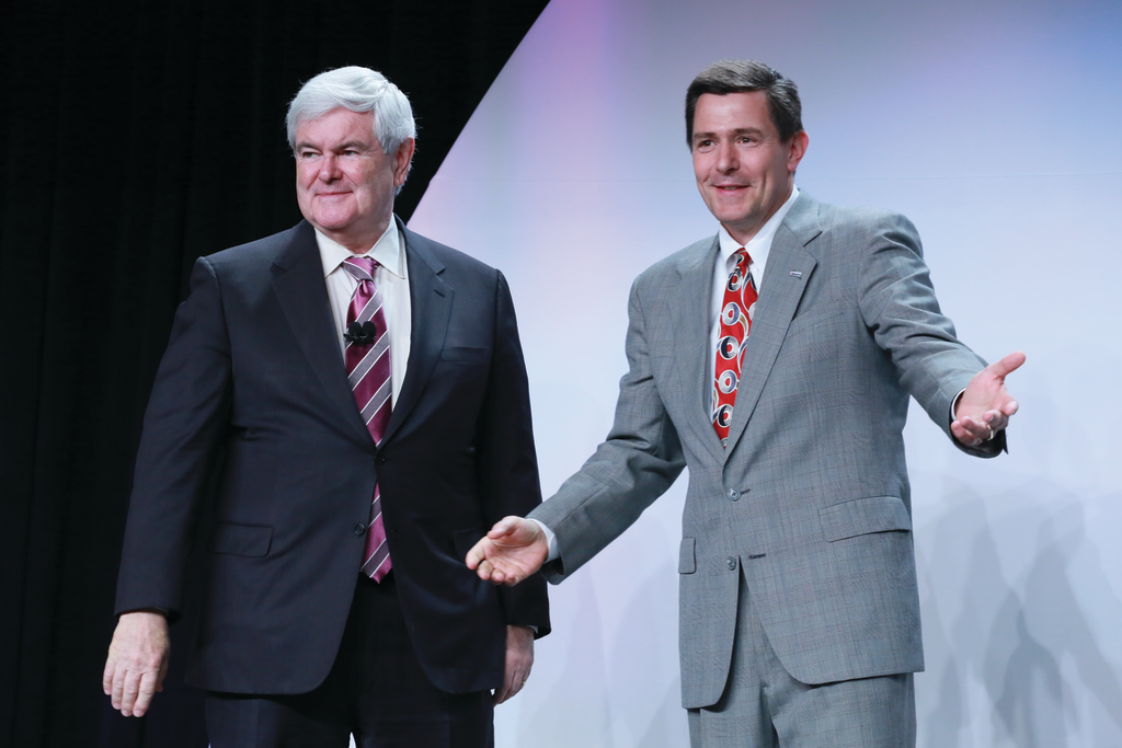 NAMA Chairman, Mark Dieffenbach, introduces Keynote Speaker, Newt Gingrich at the 2013 NAMA OneShow.