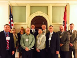 Front Row: Dan Harris, Harris & Pipkin Vending (MAMA President); Zachary Taylor, Continental Vending; John Murray, Vistar Back Row: Tim Vangels, Vistar; Sandy Larson, NAMA; Brenda Stegeman, Patterson Co., Inc.; Senator Will Kraus, Chair Senate Ways & Means Committee; Gary Medley, Suchart Vend Brokerage; Curtis Campbell, Jackson Brothers of the South; Chris Stegeman, Central Missouri Vending Service Front Row: Dan Harris, Harris & Pipkin Vending (MAMA President); Zachary Taylor, Continental Vending; John Murray, Vistar Back Row: Tim Vangels, Vistar; Sandy Larson, NAMA; Brenda Stegeman, Patterson Co., Inc.; Senator Will Kraus, Chair Senate Ways & Means Committee; Gary Medley, Suchart Vend Brokerage; Curtis Campbell, Jackson Brothers of the South; Chris Stegeman, Central Missouri Vending Service