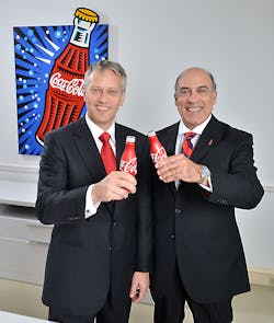 James Quincey, President and Chief Operating Officer, The Coca-Cola Company, stands with Muhtar Kent, Chairman and Chief Executive Officer, The Coca-Cola Company. Quincey, a 19-year Coca-Cola veteran, assumed responsibility for all of the Company's operating units worldwide, effective Aug. 13, 2015. James Quincey, President and Chief Operating Officer, The Coca-Cola Company, stands with Muhtar Kent, Chairman and Chief Executive Officer, The Coca-Cola Company. Quincey, a 19-year Coca-Cola veteran, assumed responsibility for all of the Company's operating units worldwide, effective Aug. 13, 2015.