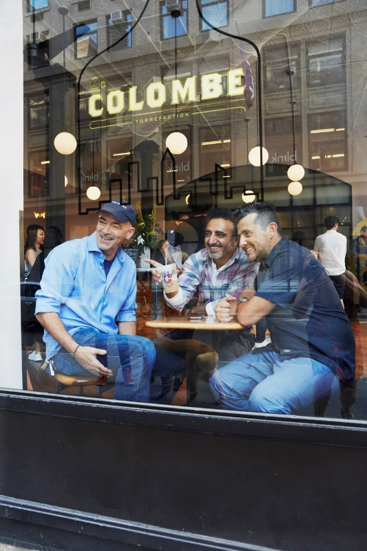 Hamdi Ulukaya with co-founders Todd Carmichael and JP Iberti at La Colombe in New York City.
