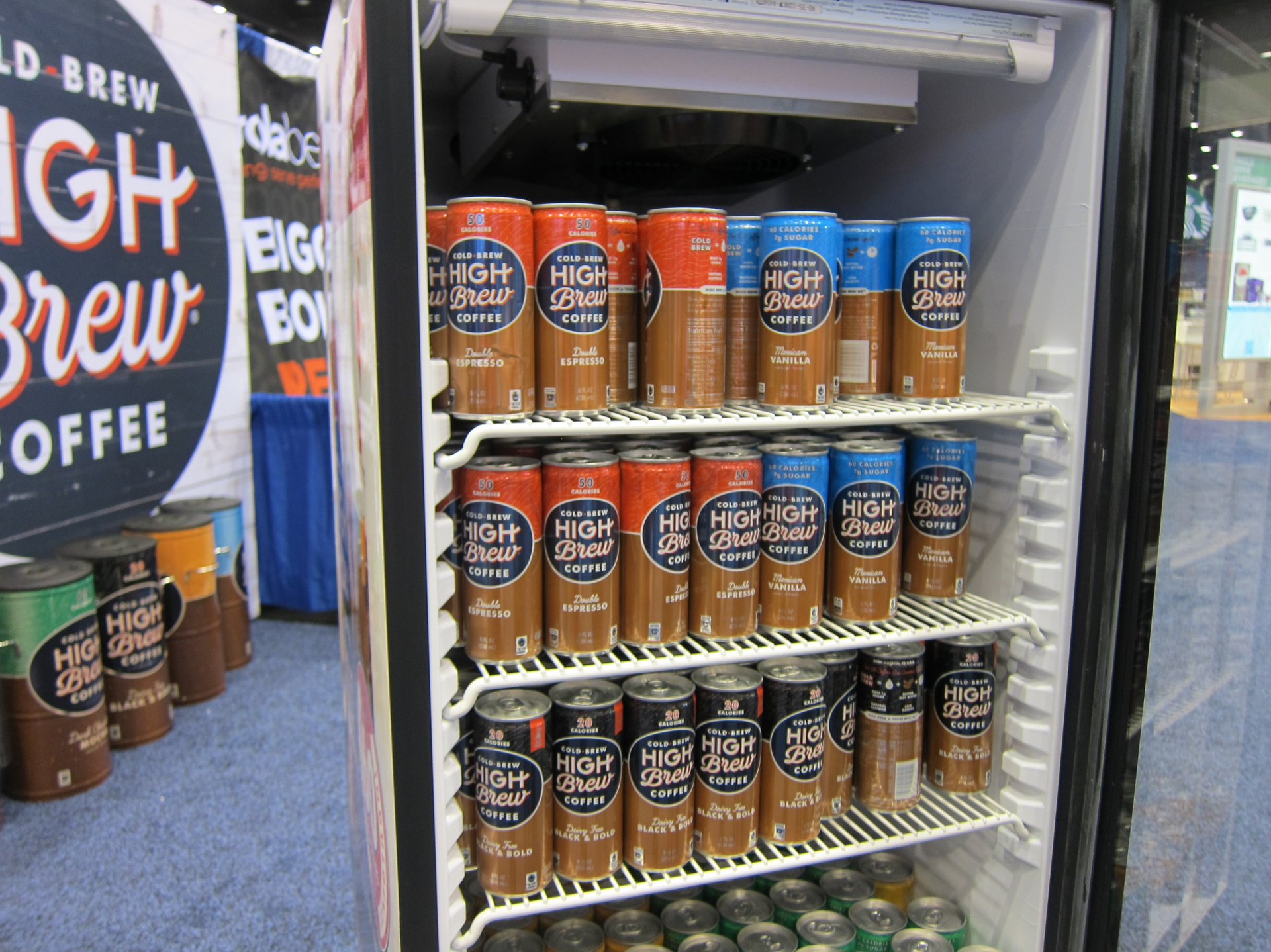 High Brew Cold Brew Coffee comes in Double Espresso, Mexican Vanilla, Salted Caramel, Dark Chocolate Mocha and Black & Bold flavors with 8g of sugar or less, 100% Fair Trade Arabica Beans and between 130-150mg of natural caffeine.