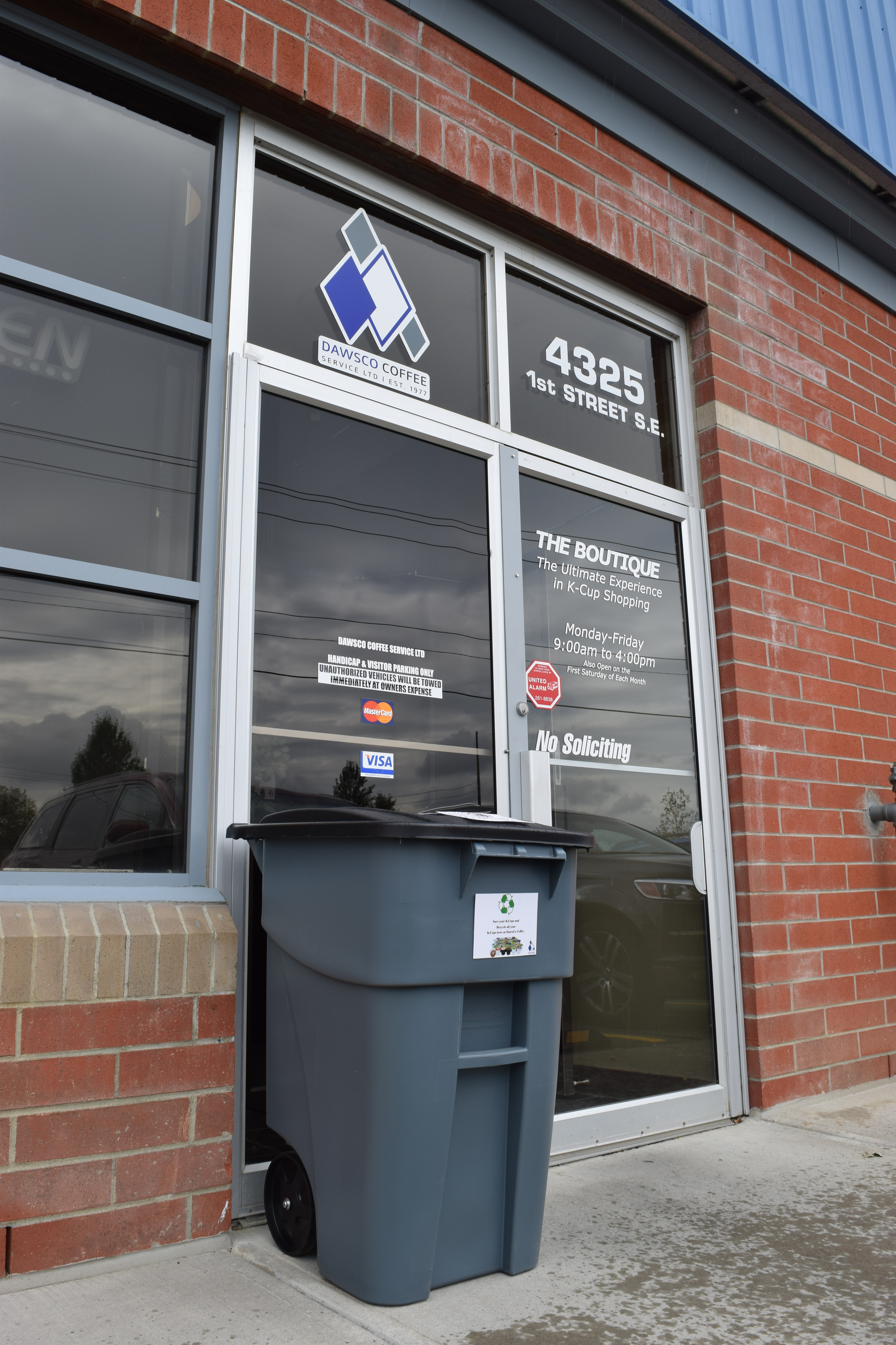 DawsCo's new recycling bin outside The Boutique K-Cup Store