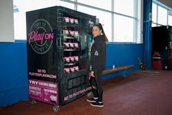 Playtex® Sport® and Aly Raisman unveiled their first interactive vending machine installment in NYC to provide female athletes with tools to #PlayOn through their periods, while encouraging sharing of sports advice on Instagram via #PlayOn. Playtex® Sport® and Aly Raisman unveiled their first interactive vending machine installment in NYC to provide female athletes with tools to #PlayOn through their periods, while encouraging sharing of sports advice on Instagram via #PlayOn.
