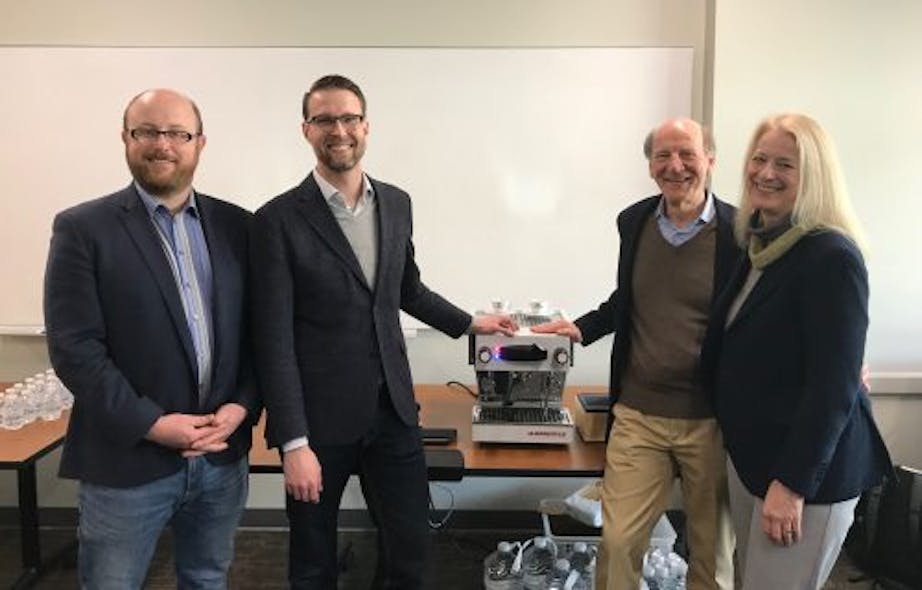 La Marzocco visits UC Davis. Pictured (from left to right): Professor William Ristenpart, Scott Callender, Kent Bakke and Moira Kennelly.