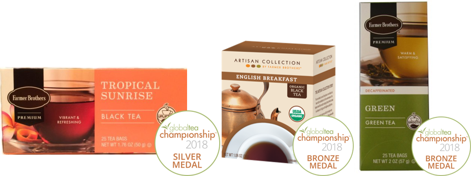 Bronze and Silver medal winners for Farmer Brothers from the 2018 Global Tea Championship