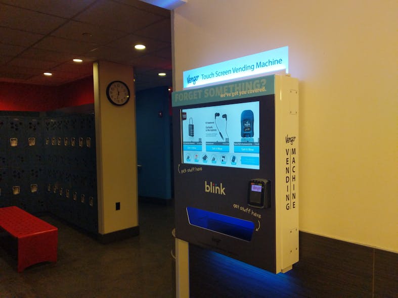 Vengo vending machine in locker room at Blink