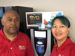 Donald and Xuan Whiting, OMG Gourmet Coffee highlight a Bianchi coffee brewer. Donald and Xuan Whiting, OMG Gourmet Coffee highlight a Bianchi coffee brewer.