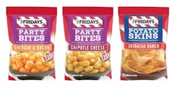 The TGI Fridays&circledR; snack line, known for its bold, restaurant-inspired creations, is encouraging all snack fans to indulge and celebrate in the newest expansion of the Party Bites and Potato Skin product lines.