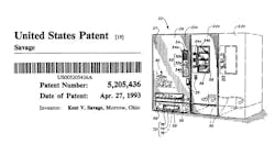 An Industry's Origin: U.S. Patent 5,205,436 was the first industrial vending-related patent. Awarded 25 years ago to founder and CEO of Apex Supply Chain Technologies, Kent Savage, it began the industry known today as self-serve automation. An Industry's Origin: U.S. Patent 5,205,436 was the first industrial vending-related patent. Awarded 25 years ago to founder and CEO of Apex Supply Chain Technologies, Kent Savage, it began the industry known today as self-serve automation.