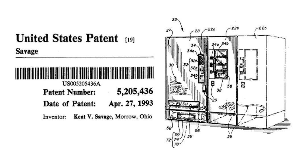 An Industry&apos;s Origin: U.S. Patent 5,205,436 was the first industrial vending-related patent. Awarded 25 years ago to founder and CEO of Apex Supply Chain Technologies, Kent Savage, it began the industry known today as self-serve automation.