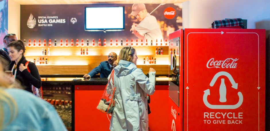 Coke is piloting the recycling kiosks this week at the 2018 Special Olympics USA Games in Seattle.
