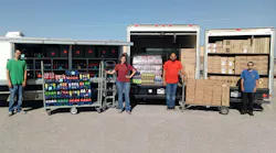 The Golden Brew team works hard every day, including Greg McConal, left, who has been with the company for 2 years; Lara Searcy (4 years); Daniel Lozano (13 years) and Brenda Smith (8 years). All vending and delivery orders are prekitted in warehouse and some trucks are even fitted with refrigeration and freezer cooling systems for all day routes in 110+ degree Texas weather. The company handles about $2 million in sales per year with just four drivers.