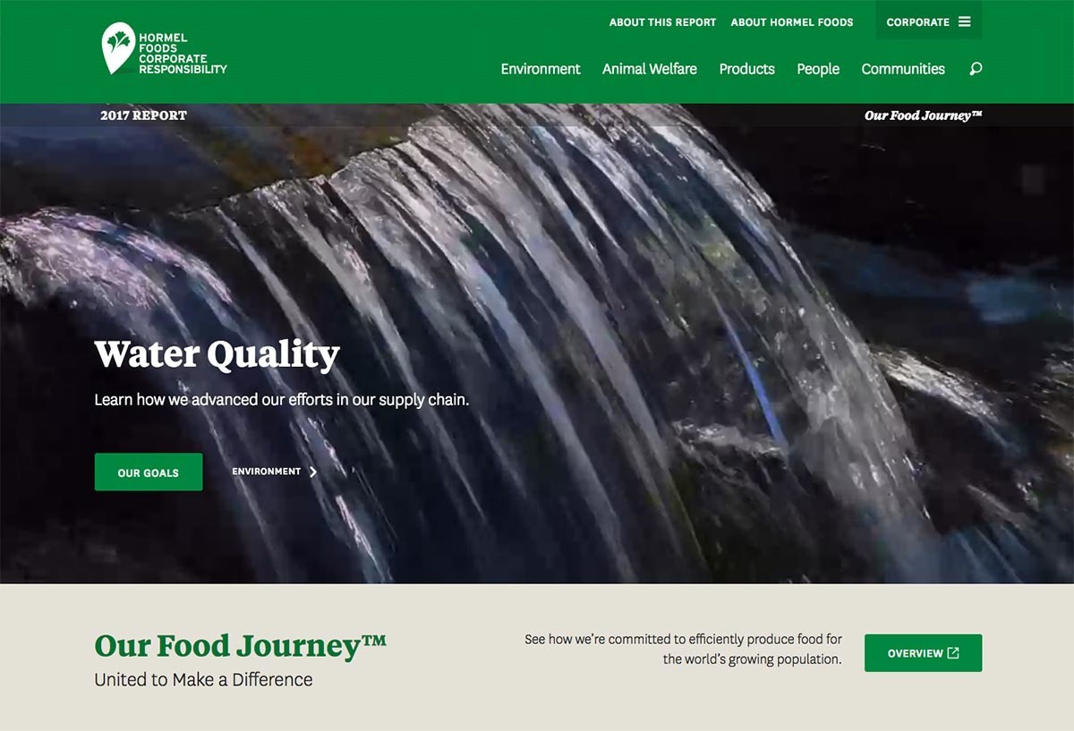 The Hormel Foods 2017 Corporate Responsibility Report home page.