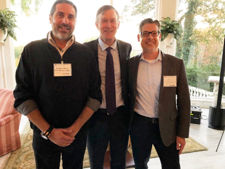 Luna Gourmet Coffee &amp; Tea Company founders Douglass and Jason Barrow with Gov. John Hickenlooper at a reception honoring 2018 Inc. 5000 winners