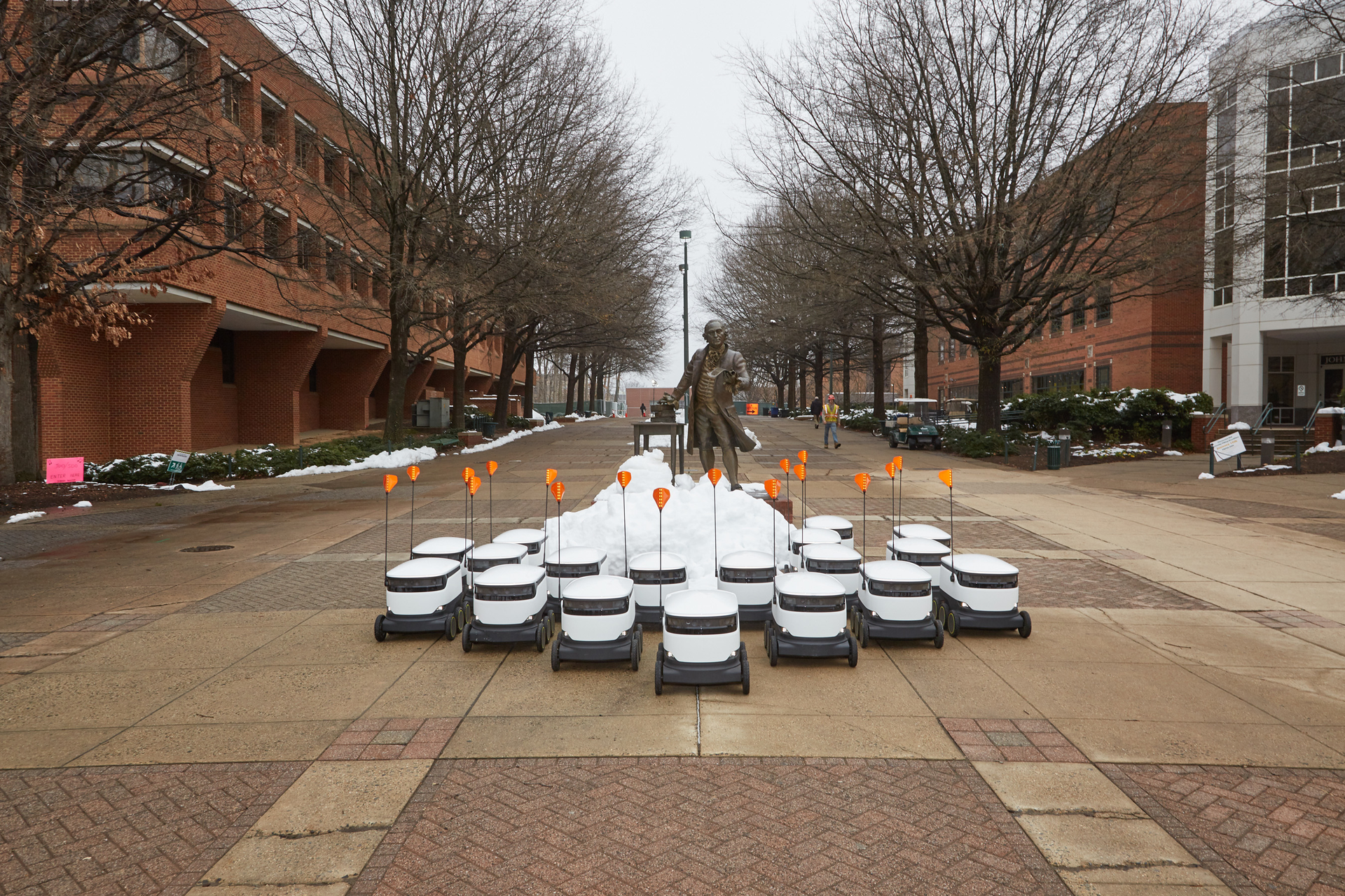 Sodexo and Starship debut its robot delivery service at George Mason University in Fairfax, Va.