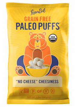 Paleo Puffs &ldquo;No Cheese&rdquo; Cheesiness. Available in 5 ounce and 1 ounce bags.
