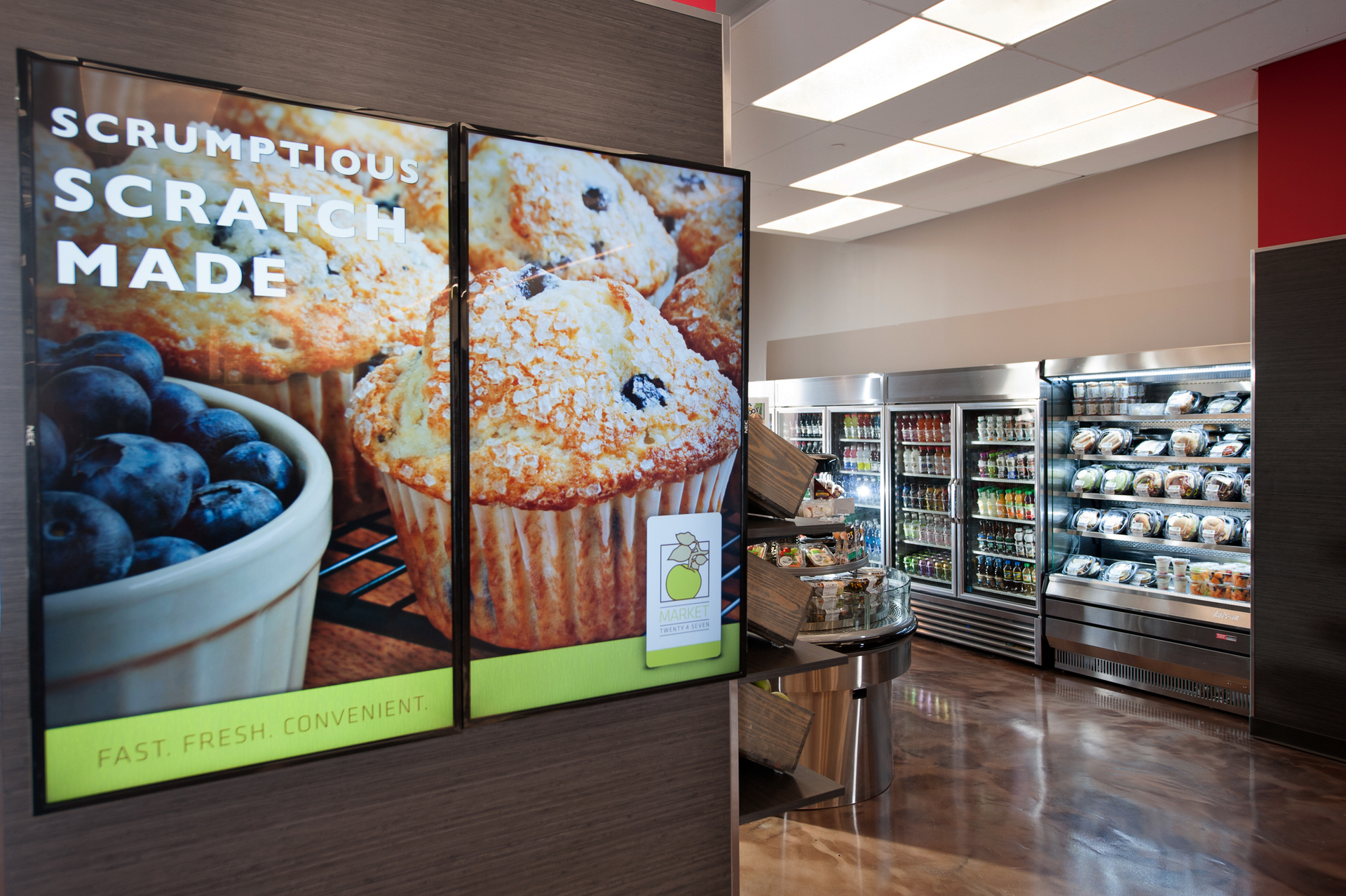 Digital greeter boards promote locally handcrafted products available at Market Twenty 4 Seven.