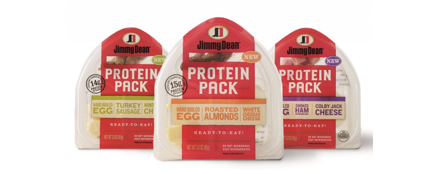 Jimmy Dean&circledR; Protein Packs come in three varieties: Smoked Ham, Turkey Sausage and Roasted Almonds.