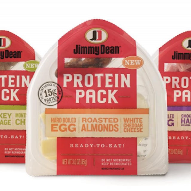 Jimmy Dean&circledR; Protein Packs come in three varieties: Smoked Ham, Turkey Sausage and Roasted Almonds.