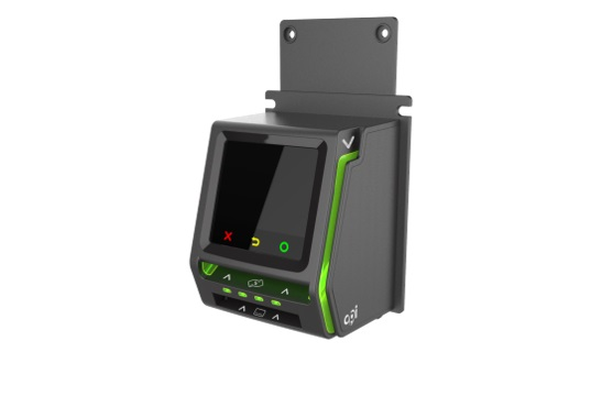 Crane Payment Innovations (CPI), a Crane Co. company, showcased the new, all-in-one ePayment terminal, the ALIO Note, at the NAMA show in Las Vegas in April 2019.
