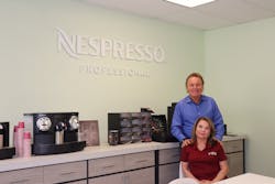Sean Curtis and Barbara Curtis Smalley in the Nespresso tasting room at Coffee Ambassador. Sean Curtis and Barbara Curtis Smalley in the Nespresso tasting room at Coffee Ambassador.