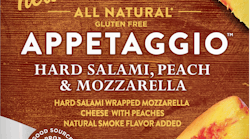 Fiorucci’s Appetaggios, which launched in August 2019 in micro market and vending, are peach or cranberry infused mozzarella cheese wrapped in traditionally aged hard salami or prosciutto for a delicious combination of sweet and salty. Fiorucci’s Appetaggios, which launched in August 2019 in micro market and vending, are peach or cranberry infused mozzarella cheese wrapped in traditionally aged hard salami or prosciutto for a delicious combination of sweet and salty.