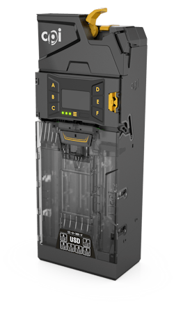 The Gryphon coin changer from CPI introduces proprietary sensing technology for increased fraud protection, additional motors for increased reliability, and 12% more tube capacity for advanced configuration options. The Gryphon coin changer from CPI introduces proprietary sensing technology for increased fraud protection, additional motors for increased reliability, and 12% more tube capacity for advanced configuration options.