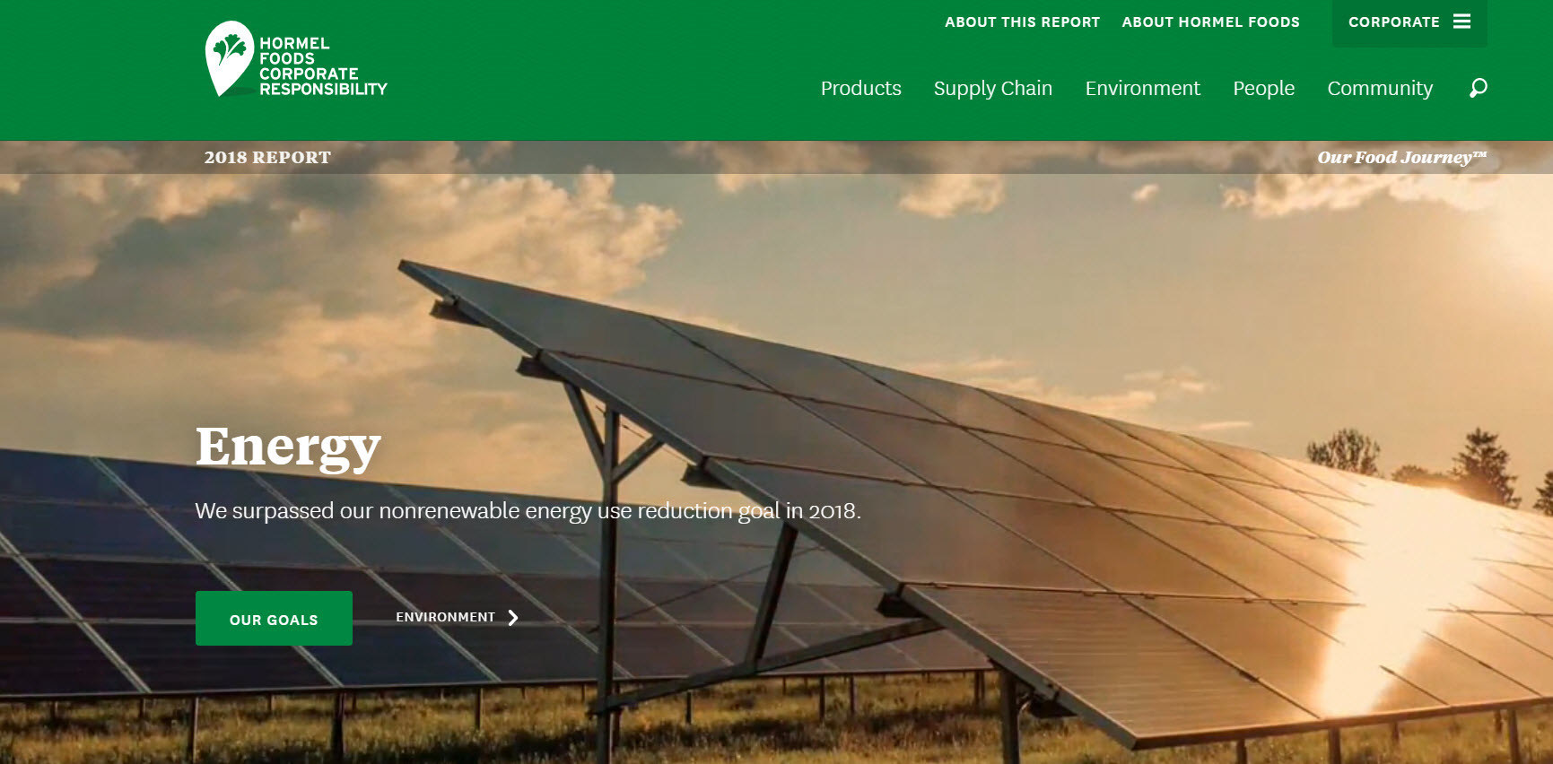 Home page of the latest Hormel Foods Corporate Responsibility Report.