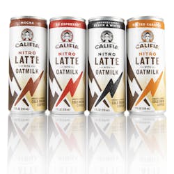 Califia Farms announces new shelf-stable, canned Nitro Draft Lattes made with allergen-friendly, gluten-free Oatmilk; available in Black &amp; White, XX Espresso, Salted Caramel, and Mocha.