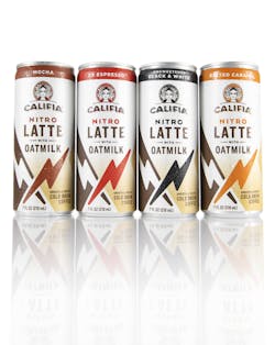Califia Farms announces new shelf-stable, canned Nitro Draft Lattes made with allergen-friendly, gluten-free Oatmilk; available in Black & White, XX Espresso, Salted Caramel, and Mocha. Califia Farms announces new shelf-stable, canned Nitro Draft Lattes made with allergen-friendly, gluten-free Oatmilk; available in Black & White, XX Espresso, Salted Caramel, and Mocha.