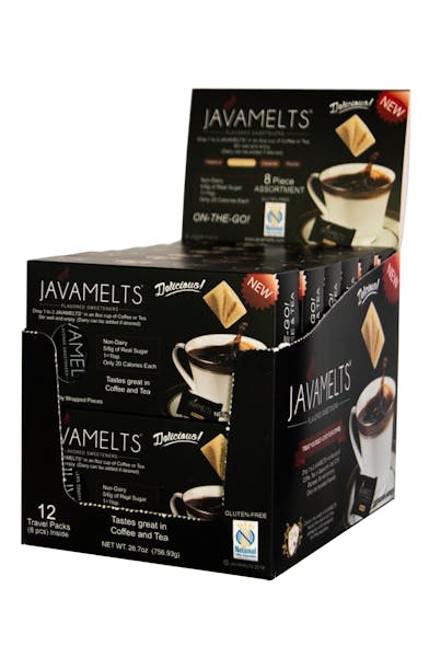 The JAVAMELTS POP Countertop Box holds 12 Travel Boxes