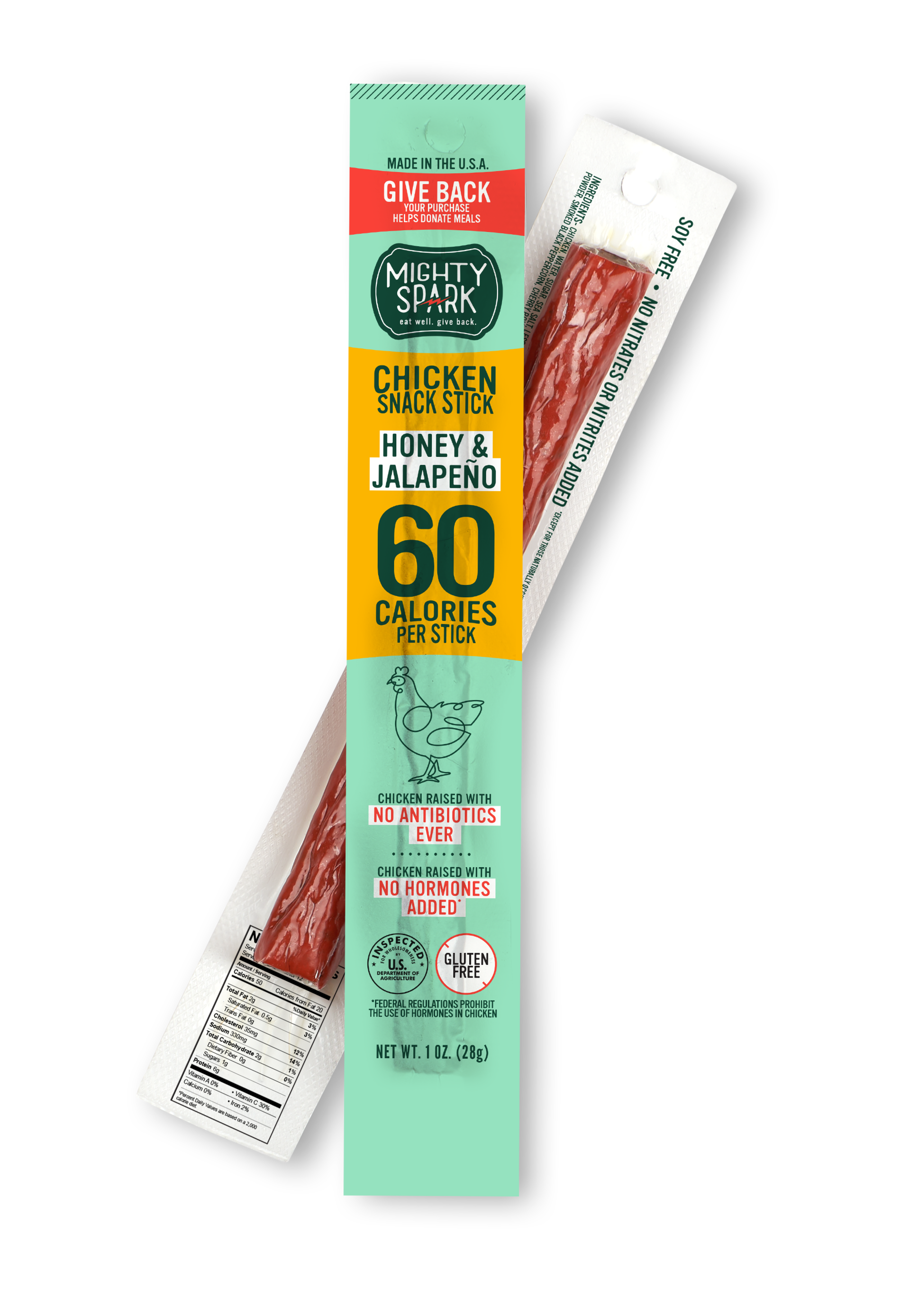 Mighty Spark Chicken Snack Sticks come in the following flavors: Honey Jalape&ntilde;o, Original, Black Bean & Chipotle, Cranberry & Ginger, and BBQ Seasoned Sweet Potato.