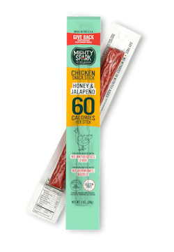 Mighty Spark Chicken Snack Sticks come in the following flavors: Honey Jalapeño, Original, Black Bean & Chipotle, Cranberry & Ginger, and BBQ Seasoned Sweet Potato. Mighty Spark Chicken Snack Sticks come in the following flavors: Honey Jalapeño, Original, Black Bean & Chipotle, Cranberry & Ginger, and BBQ Seasoned Sweet Potato.