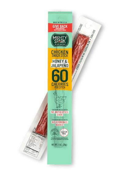 Mighty Spark Chicken Snack Sticks come in the following flavors: Honey Jalape&ntilde;o, Original, Black Bean &amp; Chipotle, Cranberry &amp; Ginger, and BBQ Seasoned Sweet Potato.